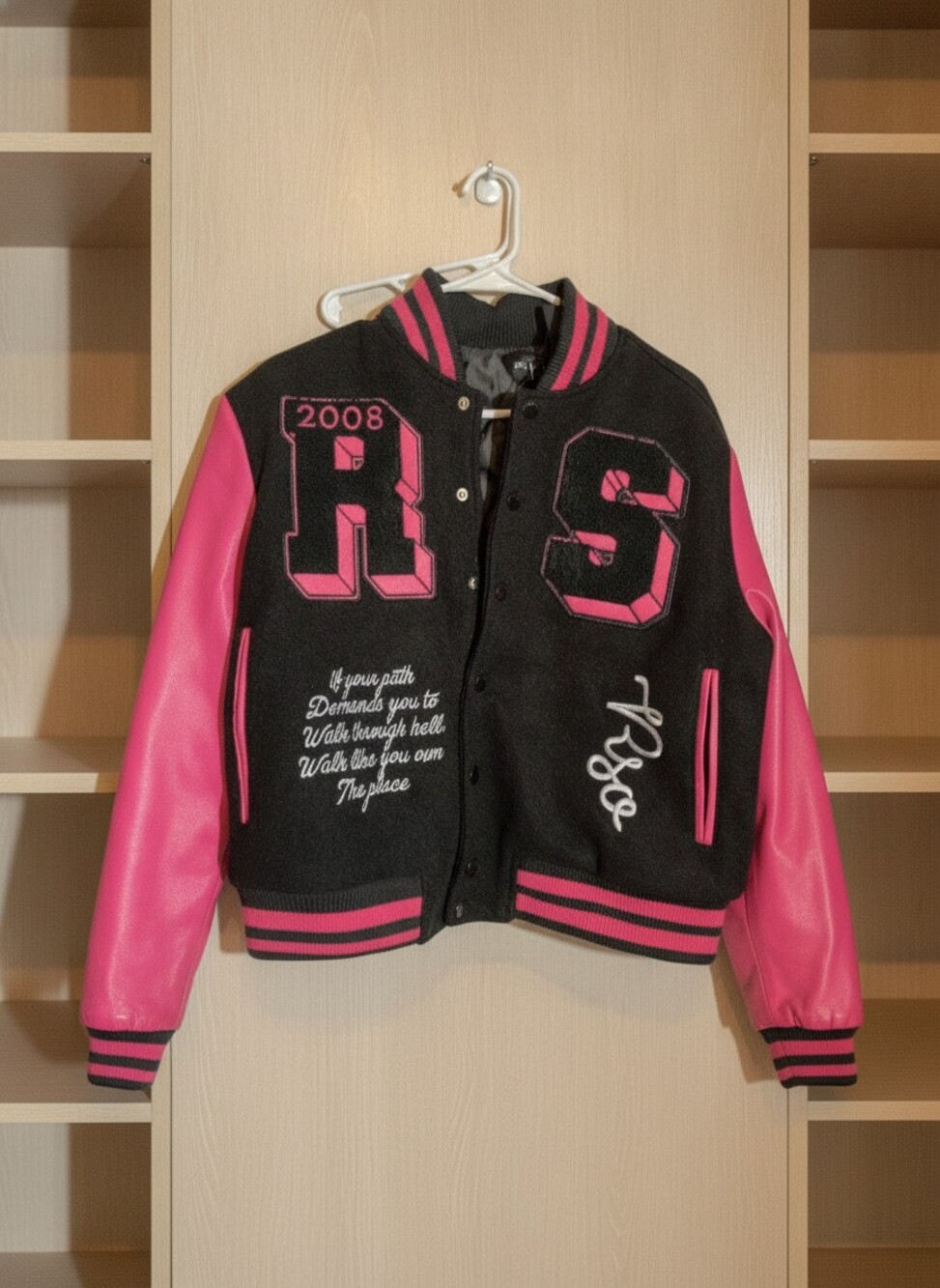 Rockstar Original Pink Black Varsity Jacket XS NWT
